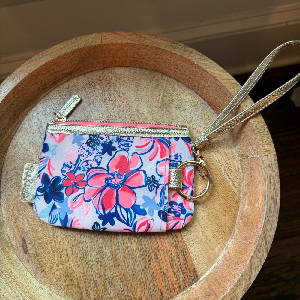 Lilly Pulitzer Floral Wristlet with Gold Accents